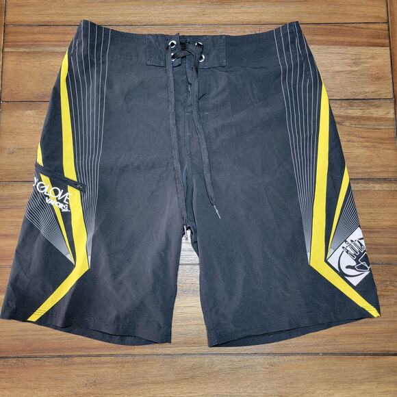 Body Glove Vapor Skin Black & Yellow Board Shorts - Size 32 - Picture 1 of 5